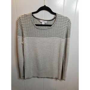 Liz Claiborne Women's XXL‎ Gray/White Striped Ribbed Lightweight Sweater